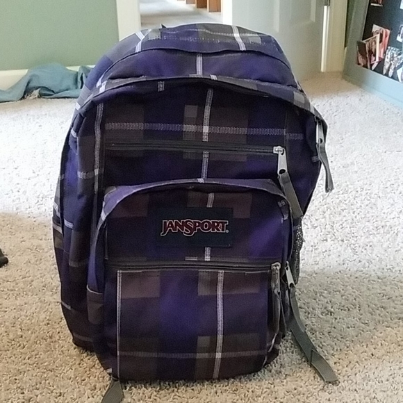 Large Backpack Purple And Grey Plaid 